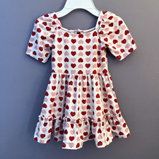 Janie and Jack Girls Size 3 White Heart Puff Sleeve Dress Jersey