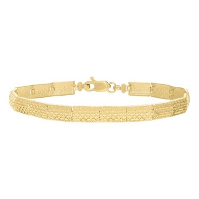 Real 10K Yellow Gold Women's Textured Square Snake Skin Pattern Link 8'' Bracelet