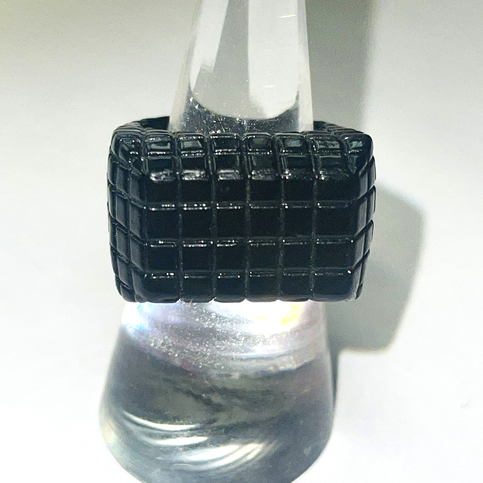 Black Enamel Statement Ring Block Size 7 Textured… - image 2