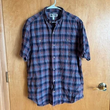 Duluth Trading Co Mens Relaxed Fit Plaid Short Sleeve Button Up Shirt Size M
