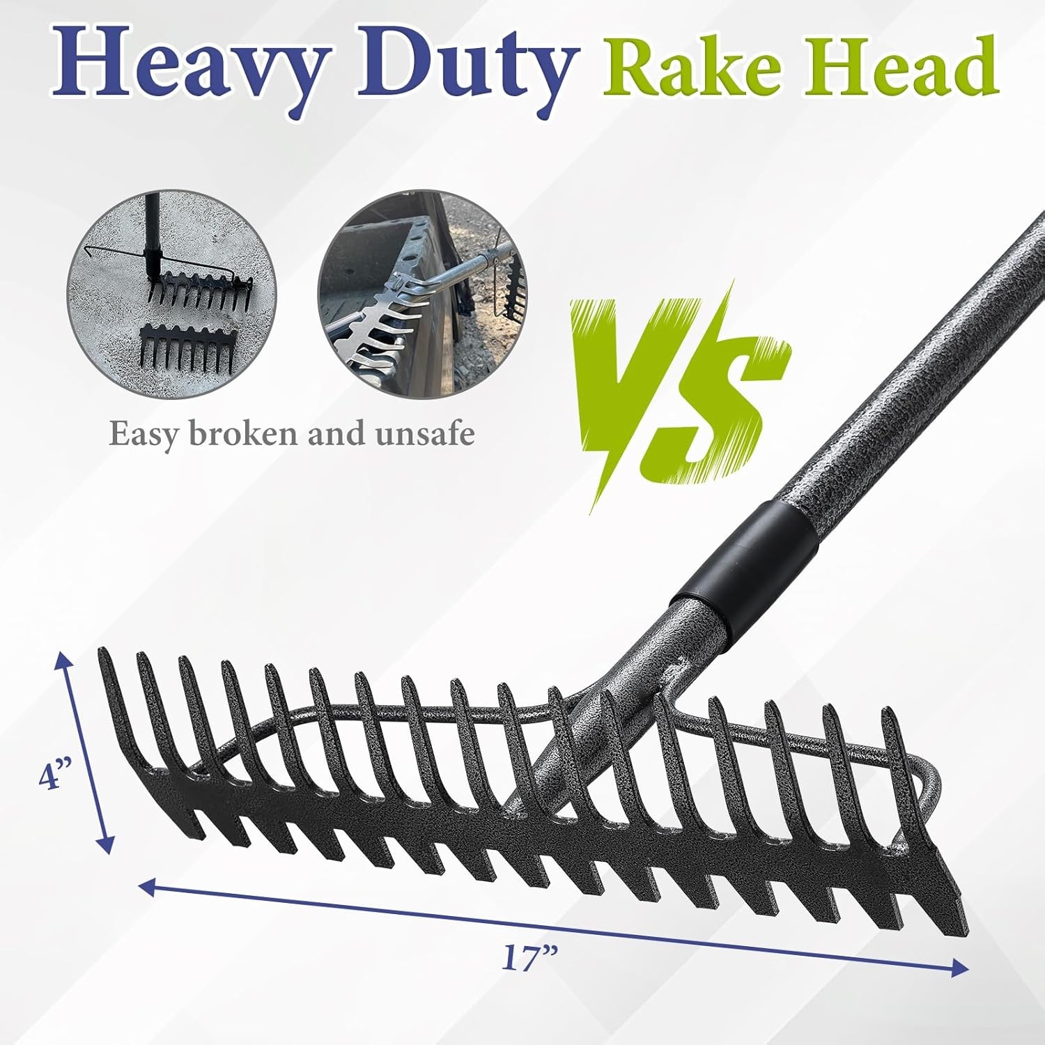 Adjustable Bow Rake Heavy Duty, Dual-Sided Steel Garden Rake Tool for Gathering 