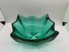 VTG Blenko Wayne Husted Art Glass Lotus Bowl Sea Green Textured UV Reactive