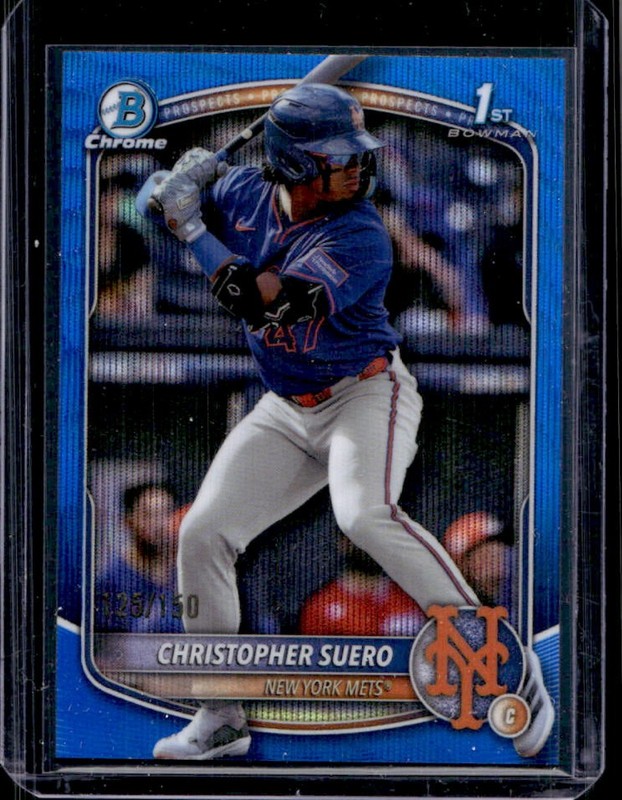 2025 Bowman Chrome Christopher Suero Blue Wave Refractor 1st Prospect #/150 Mets