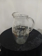 Small Pitcher with Textured Design Grapes, Pears, Leaves, Cherries