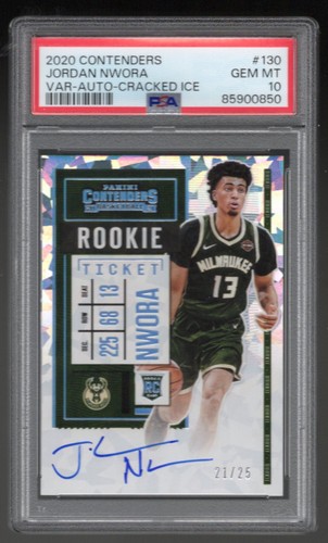 2020 Panini Contenders Jordan Nwora Variation-Auto-Cracked Ice #130 /25 PSA 10