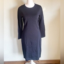 Carolina Herrera Monogram CH Navy Blue Long Sleeve Sheath Dress Size Small