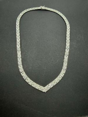 Italienische 925 Sterlingsilber strukturierte Korbgeflecht Chevron V Halskette 18''