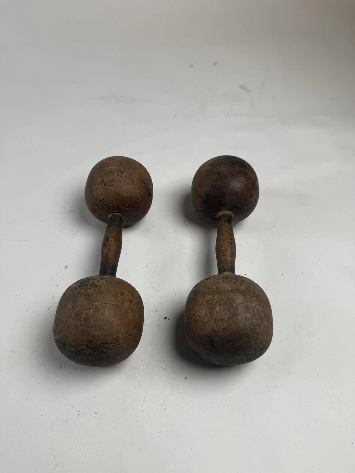 Vintage Wooden Globe Dumbbells Pair ~2 Lb Each Antique Exercise Workout Weights