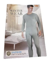 Men’s Sleep Set Base Layer Winter Gray 2 Piece Thermal 100% Cotton Sz L  New #1