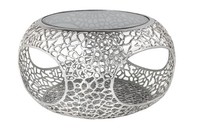 Couchtisch Rund Metall Hartglas Ø 74 Cm H: 40 Cm Handarbeit Design In Silber