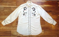 Vtg H Bar C California Ranchwear Pearl Snap Shirt Embroidered Smile 1950s L