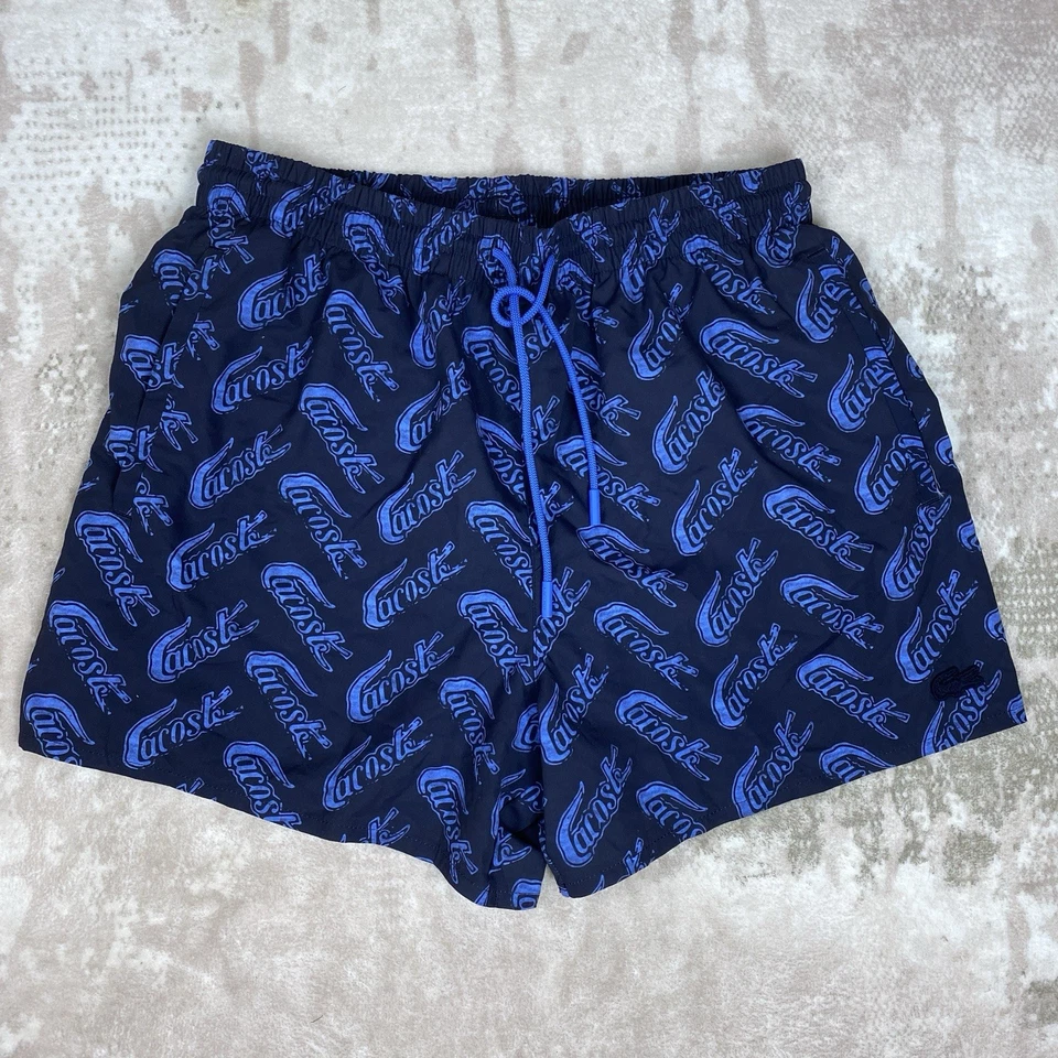 LACOSTE Men's Shorts Swim Logo-Print 5" Trunks Blue Size: S - Imagem 2 de 4