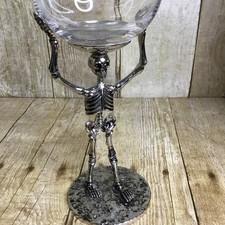 Pottery Barn Skeleton Wine Glass Halloween Party Stemware Silvertone Metal
