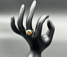 Sterling Silver Amber Ring Size 7.75 Honey Yellow Cabochon 925 Vintage Style