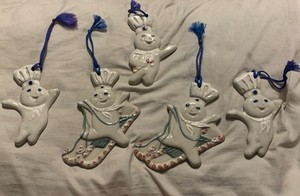 Pillsbury Doughboy Louisville Stoneware Ornament Lot Of 5 New Albany 1998-2000