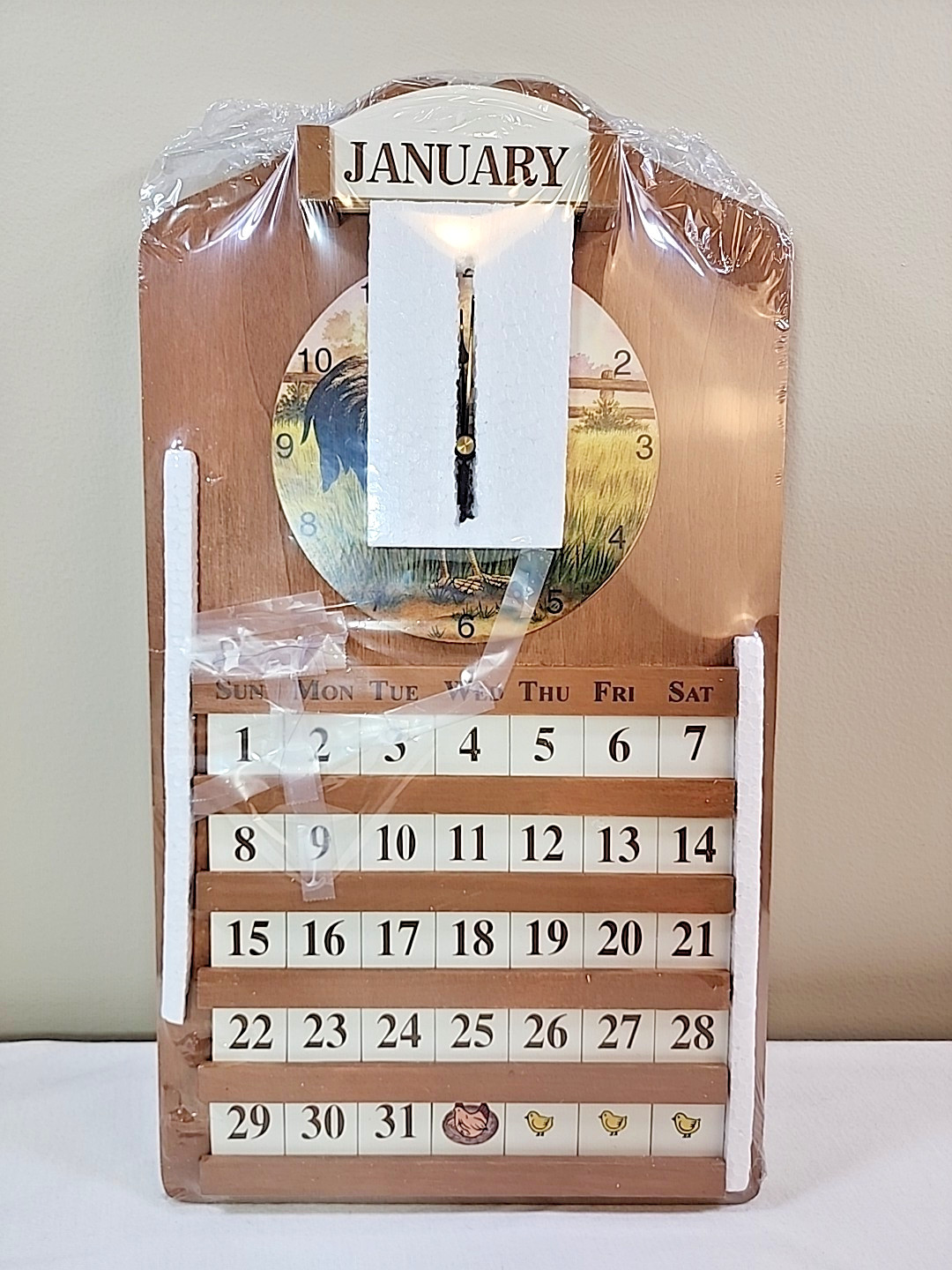 Vintage Solid Wood Farm Country Perpetual Wall Calendar & Clock Farmhouse Decor
