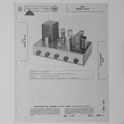 EICO Model HF-20 Seven Tube Audio Amplifier - SAMS Photofact   1960 - New