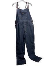 Dickies Denim Overalls Logo Strap Dark Wash Classic Utility Workwear Size Large