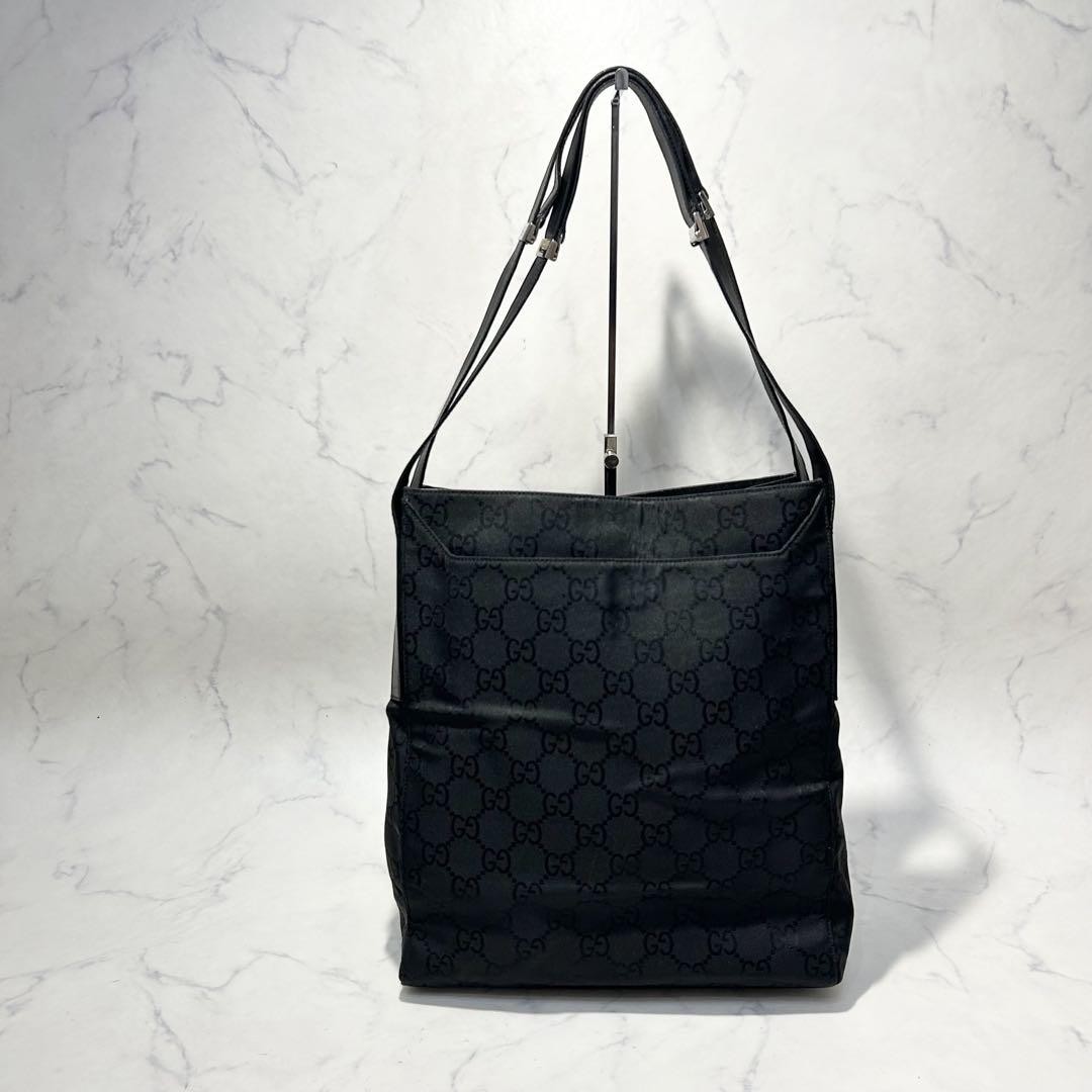 Gucci GG Black Nylon and Leather Tote Bag 12.6x11.8x5.1 Preowned