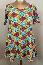 LuLaRoe Blue/Orange/Red Floral Shirt Womens Size XS Chest 34 Tunic SS 217-35629