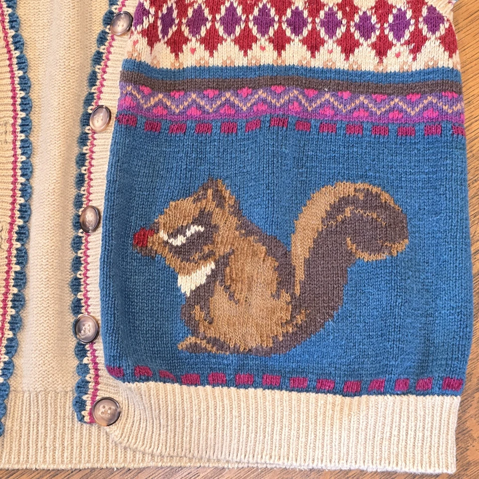 Jantzen Hand Embroidered Knit Vest XL Squirrel & Leaf Autumn Sweater Cottage - Image 2 of 4