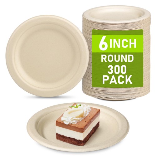 Compostable Paper Plates Bulk, 300 Pack Small 6 inch Eco Friendly Disposable ...