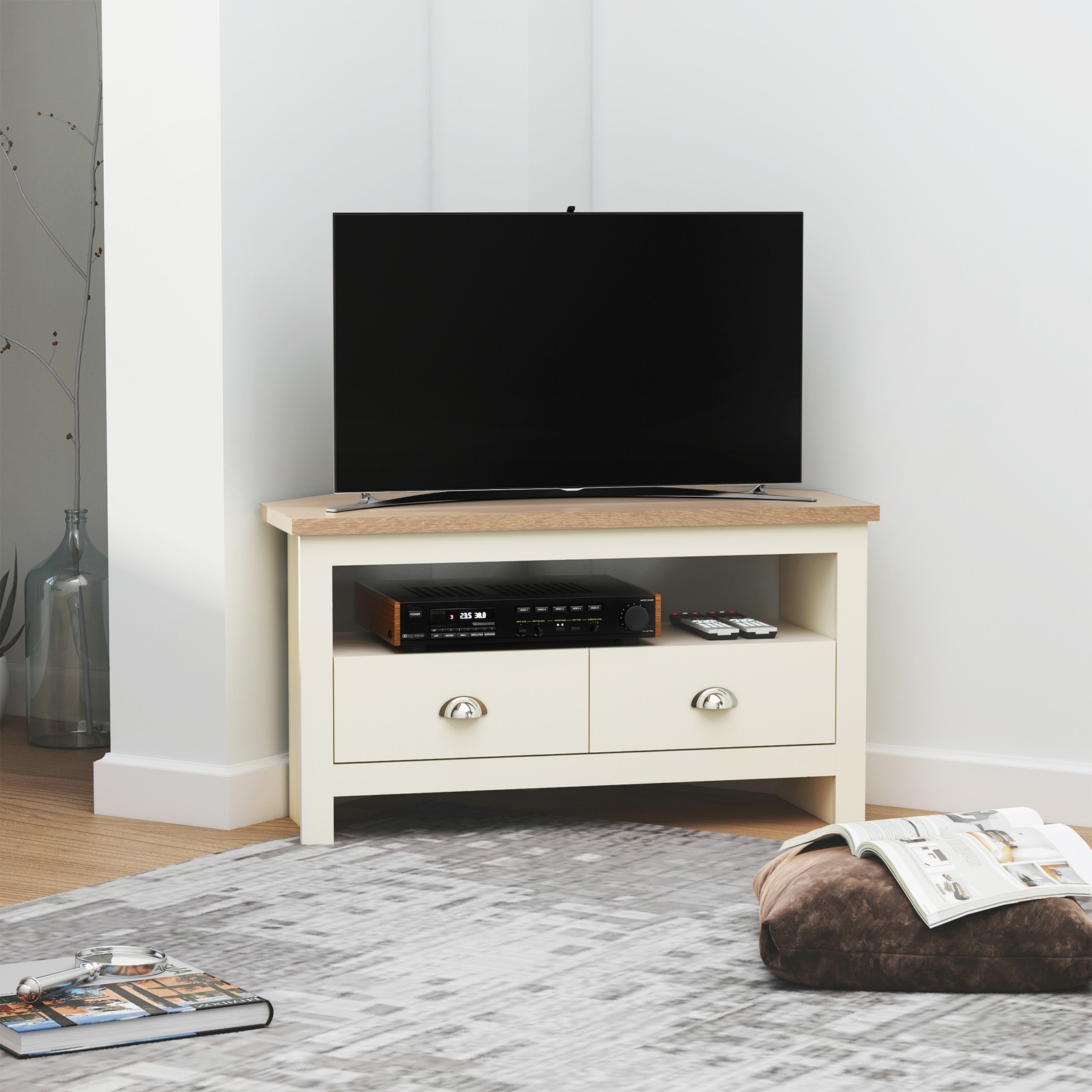 Cabinet Corner Unit For Tvs Up To 50 Inch W/ Drawers Compartment
