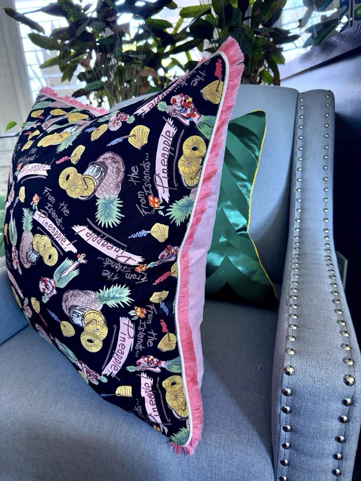 Funda de almohada de tela de corteza de recuerdo de Hula y piñas Hawaii de 1940 tela vintage Foto 2 de 4