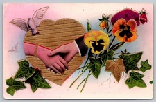 Sweetheart Valentine's Postcard Gold Leaf Ivy Flowers Dove Heart Greek