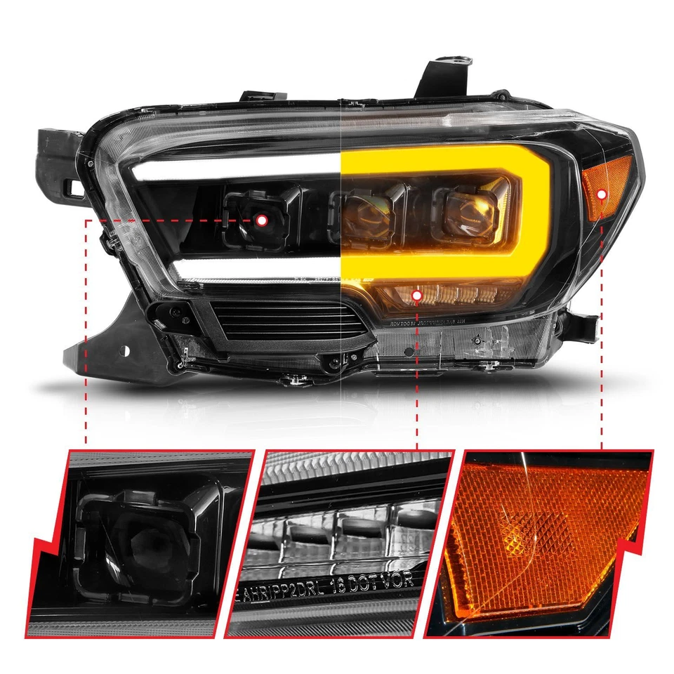 Anzo Black Sequential U-Bar Projector LED Headlights for 2016-2020 Toyota Tacoma Foto 4 de 4