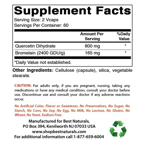 2er Pack Best Naturals Quercetin mit Bromelain 800mg 120 Veggie Kapseln - Bild 2 von 7