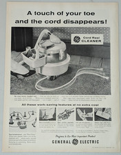 1959 General Electric Vintage Print Ad Vacuum Canister Housewife Cord Reel Clean