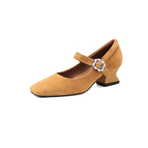French Women's Spring Summer Sheepskin Suede Mary Jane Fashion Square Toe Shoes - Picture 5 of 27
