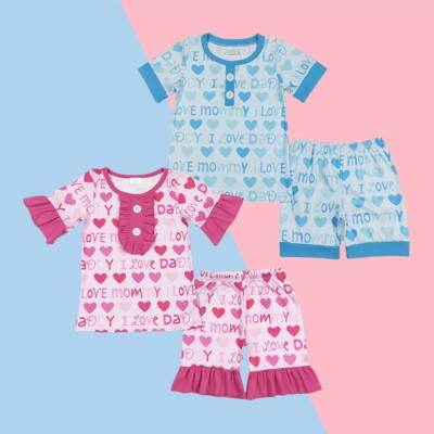 I Love Daddy I Love Mommy Toddler Sibling Girls Boys Shorts Pajama Set