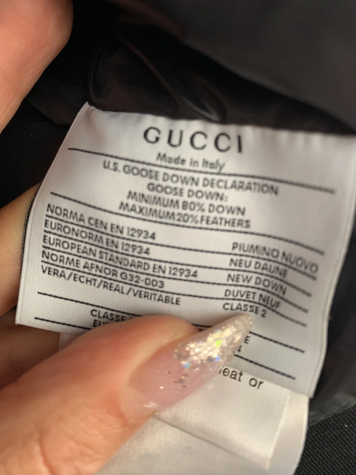 Gucci giacca invernale giubbino di pelle nero leather jacket logo piumino down XS