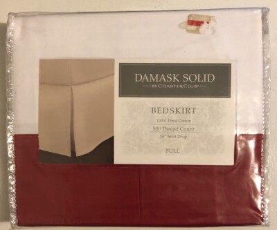 CHARTER CLUB Damask Solid Bedskirt 100% Pima Cotton 500 Thread Count FULL 16'' D