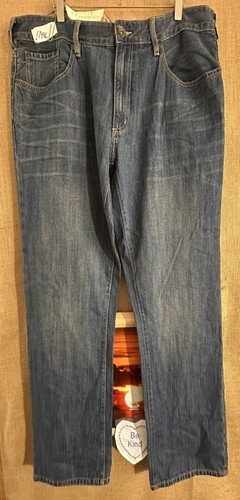 NWT Sonoma mens blue denim jeans 40W 32L whiskering relaxed straight zipper Bang - Picture 7 of 7
