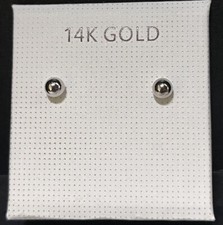 14K Real Solid White Gold Round Ball Bead Sleeper Studs Earrings Screw-back 3 mm