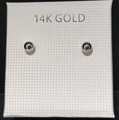 14K Echt Massiv Weißgold Runde Kugel Perle Sleeper Ohrstecker Schraubverschluss 3mm