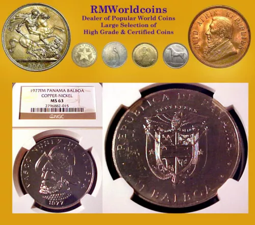 Panama 1977 1 Balboa, Rare Specimen, NGC 63, Low Mtg 625, Few Released, Pop 2.