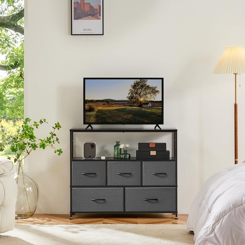 for Bedroom Entertainment Center with 5 Fabric Drawers Storage Organizers Uni... - Picture 3 of 9