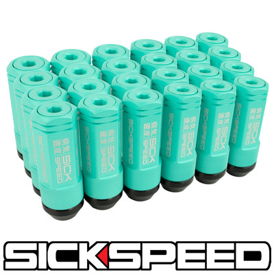 SICKSPEED 24 PC MINT GREEN CAPPED ALUMINUM 50MM 3 PC LUG NUTS 12X1.25 N13