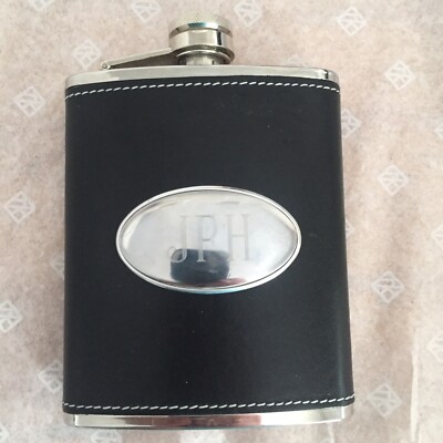 Flask /Black Leather/ Stainless Steel /Monogram. JPH