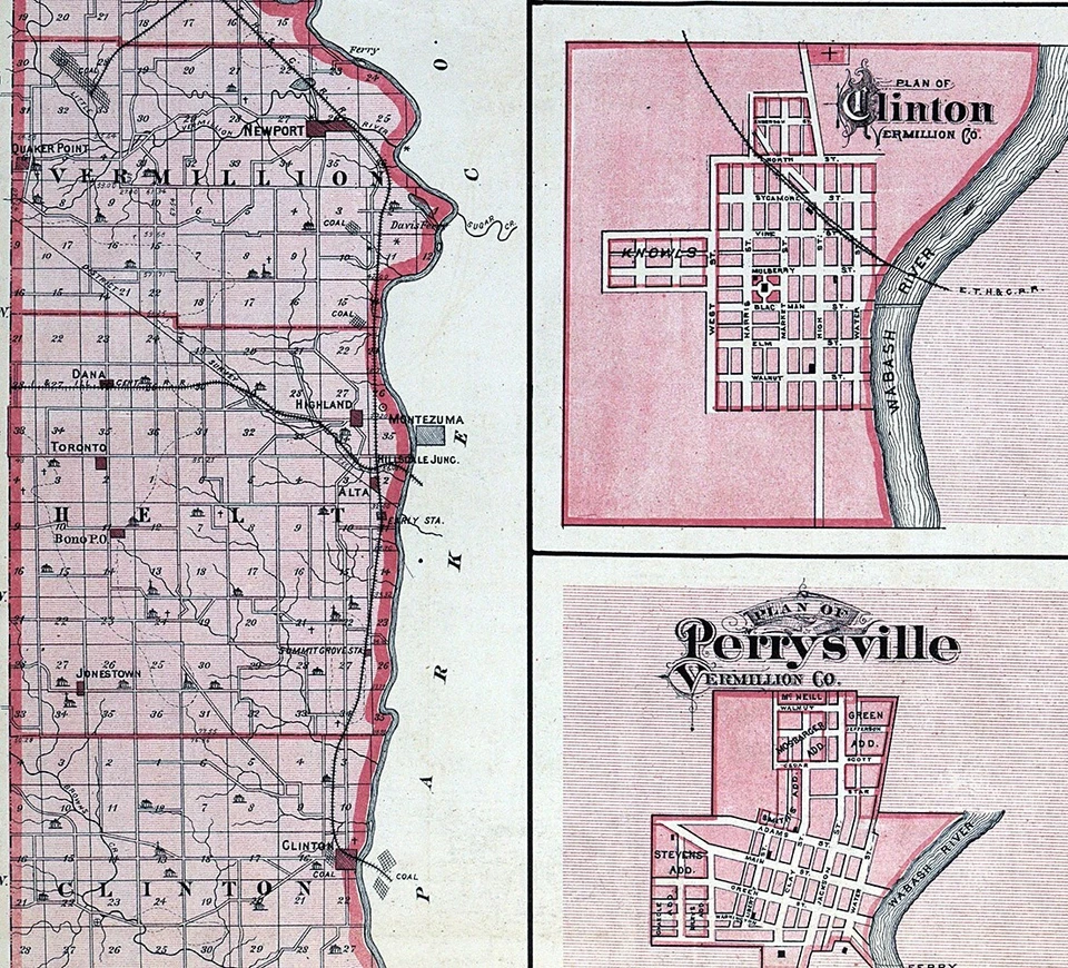 1876 Indiana Map Vermillion County Newport Clinton Perrysville Alta Eugene IN - Image 3 of 4