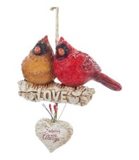 LOVE Perched CARDINAL COUPLE Christmas Ornament, Forever Always, by Kurt Adler