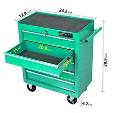 5 Drawer Mechanic Tool Cart,  with wheels and lock, 24.3' x 13' x 29.3', Green