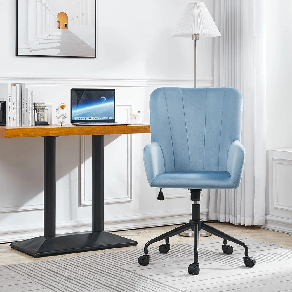 Blue Velvet Accent Tub Armchair Lounge Home Office Swivel Computer