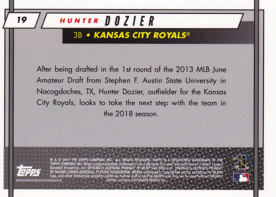 2017 Topps On Demand Rookie Class Hunter Dozier Kansas City Royals 19 RC - Image 2 of 2
