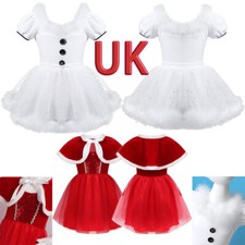 AU Kid Girl Christmas Dance Costume Snowman Dress Up Figure Skating Tutu Dresses
