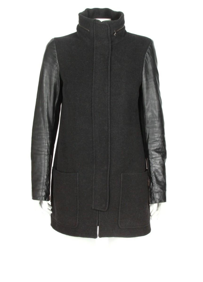 MACKAGE Beautiful Wool Leather Contrast Pea Coat Women's Jacket Black size Small